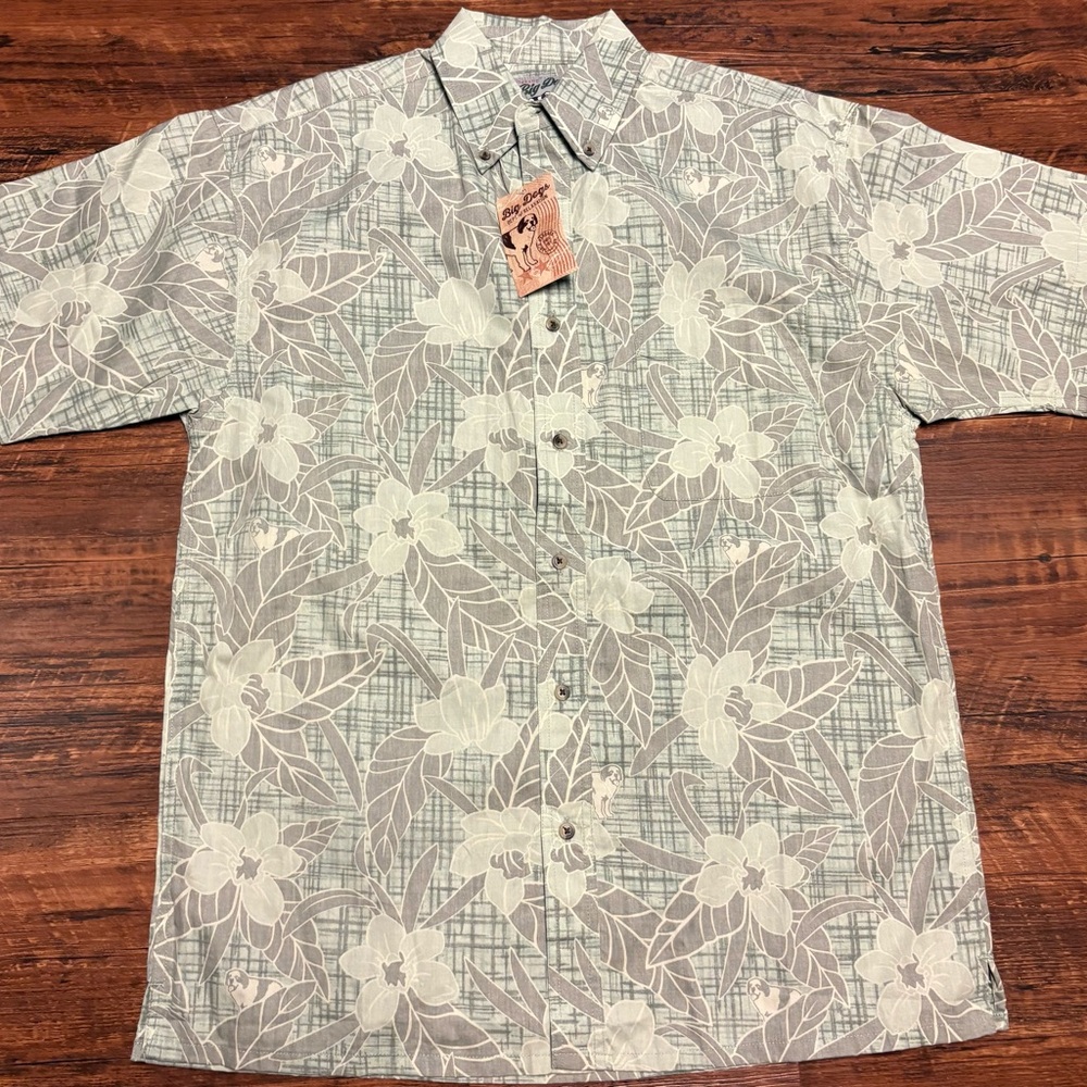 Big Dogs Mens100% Cotton Button Front Short Sleeve Dog Beachy Shirt Size S (NWT)